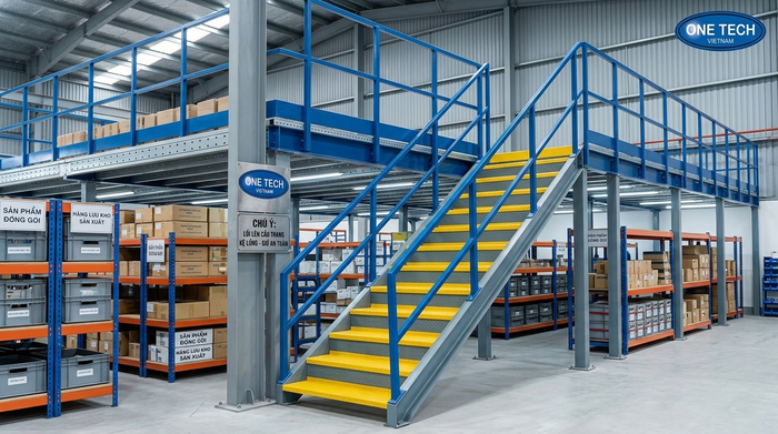 Cầu thang và lan can an toàn của kệ sàn mezzanine