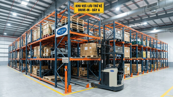 Hình ảnh kệ drive in thực tế trong kho hàng pallet công nghiệp