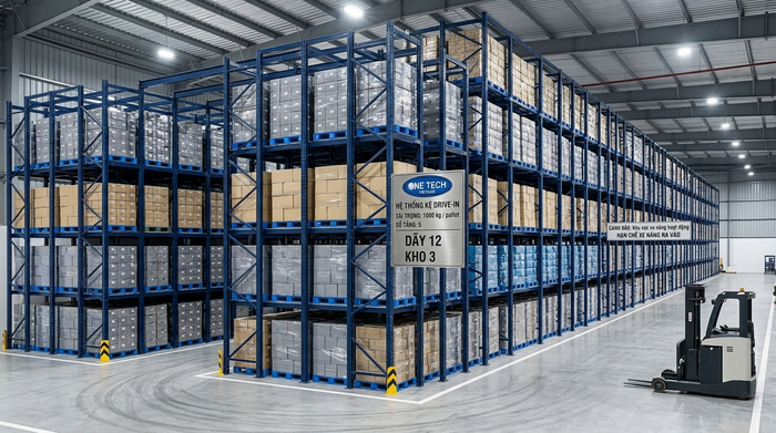 Kệ drive in nhiều tầng lưu trữ pallet hàng hóa đồng nhất