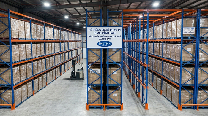 Kệ drive in Bắc Ninh trong kho công nghiệp lưu trữ pallet số lượng lớn