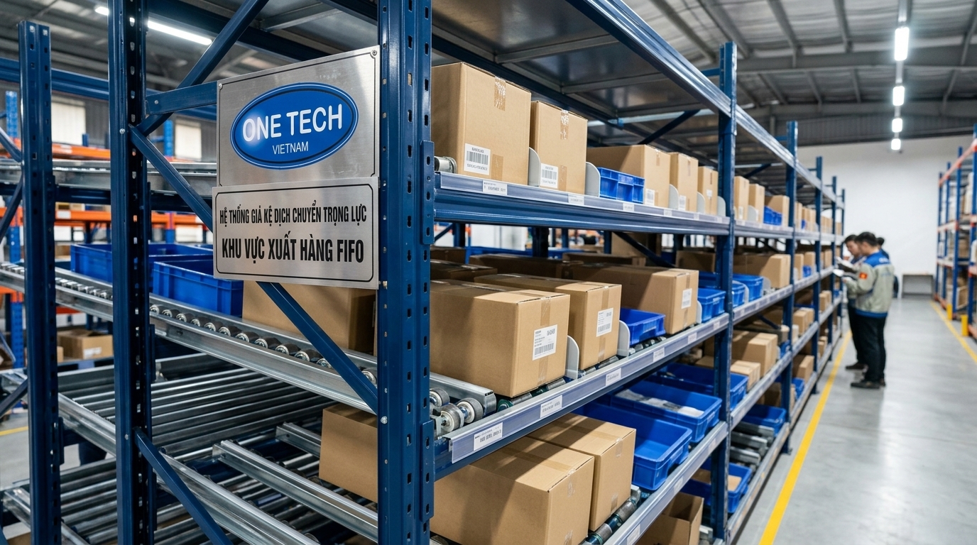 Kệ flowrack cho thùng carton tại kho sản xuất Bắc Ninh