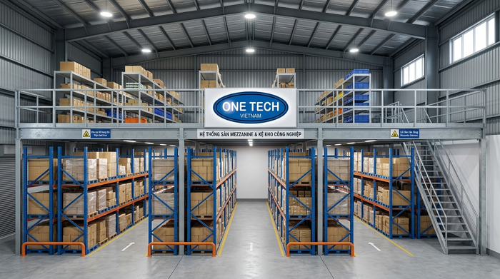 Kệ mezzanine kết hợp kệ kho ở tầng dưới