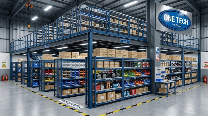 Kệ mezzanine kết hợp kệ trung tải lưu trữ linh kiện