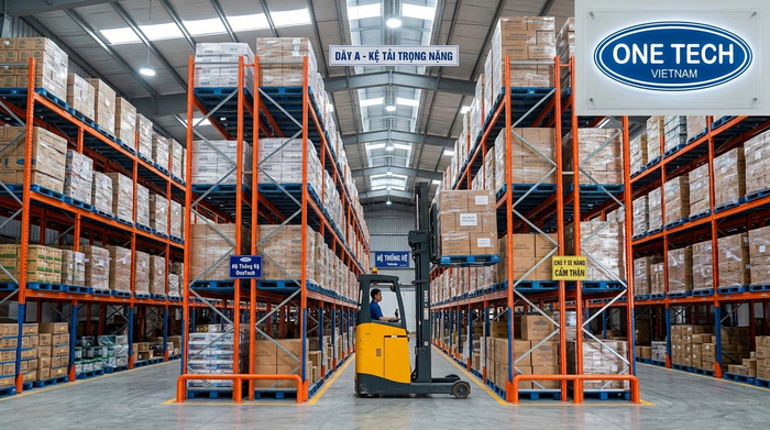 Hệ thống kệ pallet Bắc Ninh trong kho công nghiệp sử dụng xe nâng