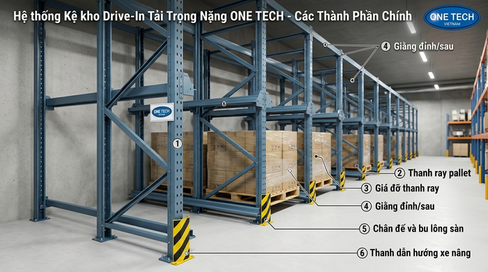 Khung cột kệ drive in thực tế sử dụng trong kho pallet tải nặng