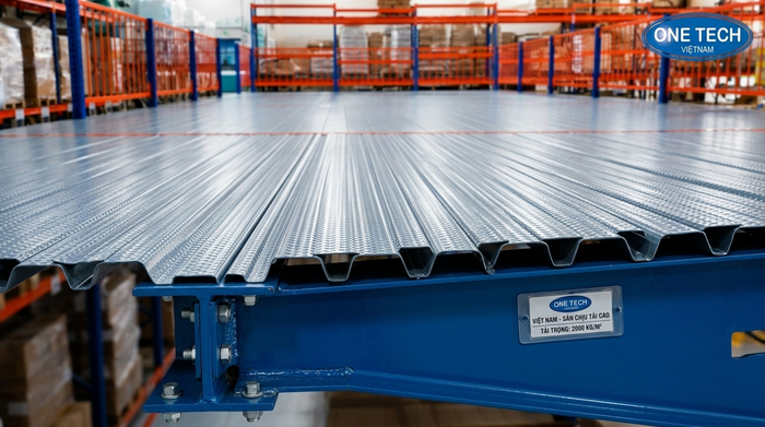 Mặt sàn tôn gân cho kệ mezzanine chịu tải nặng