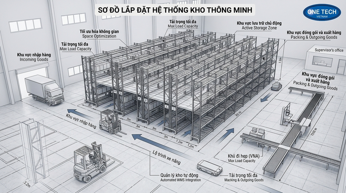 Bản vẽ thiết kế kệ kho thông minh trước khi thi công Bản vẽ 3D thiết kế kệ kho thông minh