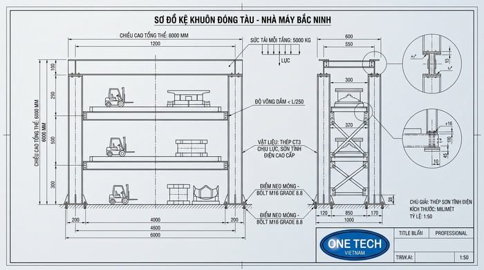 Bản vẽ kỹ thuật kệ khuôn Bắc Ninh trước khi sản xuất và lắp đặt
