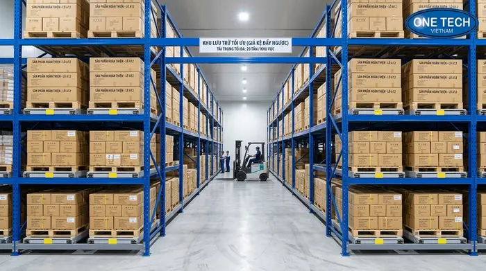 Kệ push back Bắc Ninh phù hợp cho kho lưu trữ pallet đồng nhất