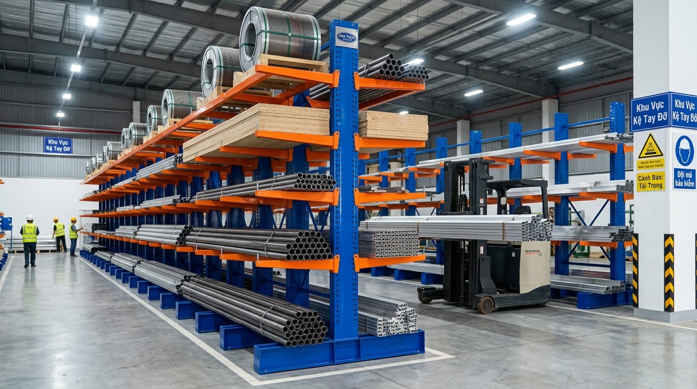 Cấu tạo tổng quan của kệ tay đỡ Bắc Ninh dùng trong kho công nghiệp