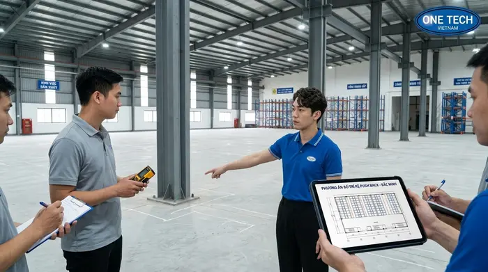 Khảo sát mặt bằng kho để thiết kế kệ push back Bắc Ninh
