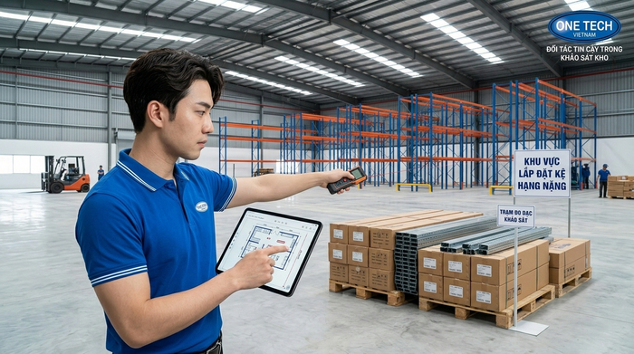 Khảo sát mặt bằng thiết kế kệ kho thông minh Khảo sát kho trước khi lắp kệ thông minh Bắc Ninh