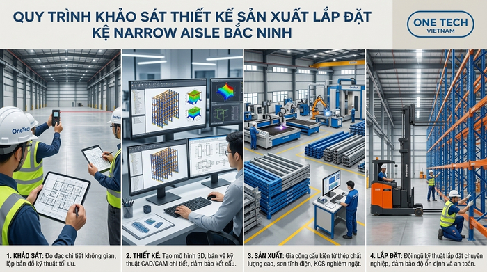 Quy trình triển khai kệ Narrow Aisle Bắc Ninh Quy trình khảo sát thiết kế sản xuất lắp đặt kệ Narrow Aisle Bắc Ninh