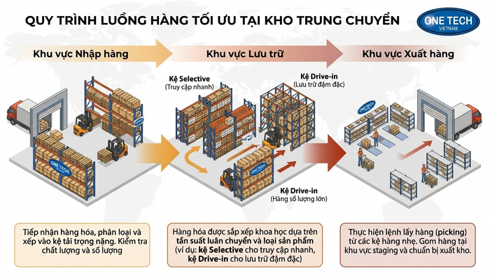 Sơ đồ luồng hàng trong kho trung chuyển từ nhập hàng đến xuất hàng