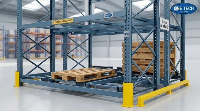 Xe trượt của kệ push back Bắc Ninh dùng để đưa pallet vào sâu trong kệ