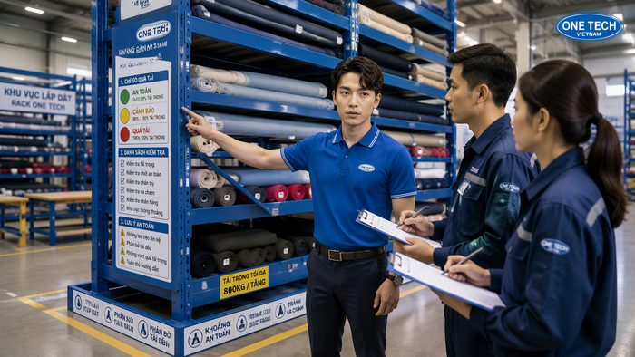 Bàn giao kệ để vải và hướng dẫn nhân viên vận hành an toàn