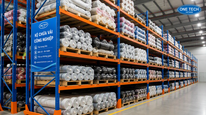 Kệ pallet lưu trữ vải tải nặng trong kho công nghiệp