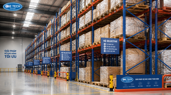 Kệ Selective lưu trữ pallet tại kho logistics Bắc Ninh