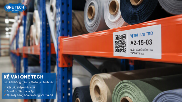 Mã QR vị trí trên kệ kho vải hỗ trợ quản lý tồn kho