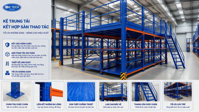 Kệ trung tải kết hợp sàn thao tác cho kho cao tầng