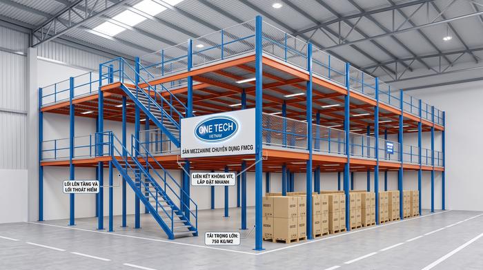Sàn mezzanine cho kho FMCG tại Bắc Ninh tận dụng chiều cao nhà xưởng