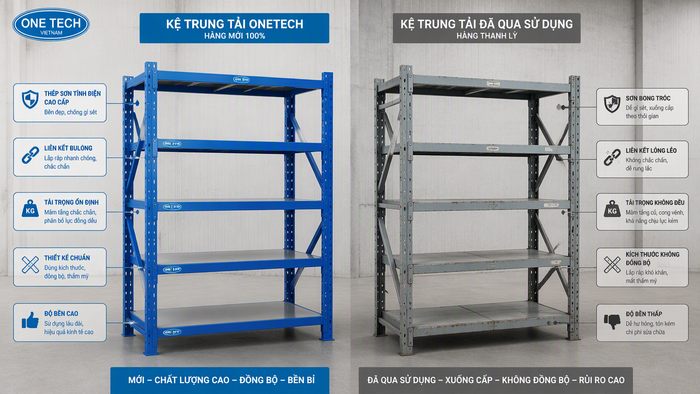 So sánh kệ trung tải mới và kệ trung tải thanh lý