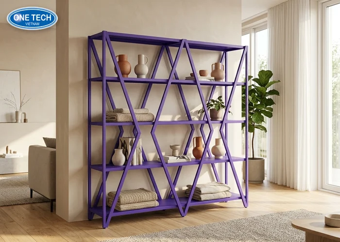 Kệ chữ V màu tím kết hợp nội thất tại Bắc Ninh